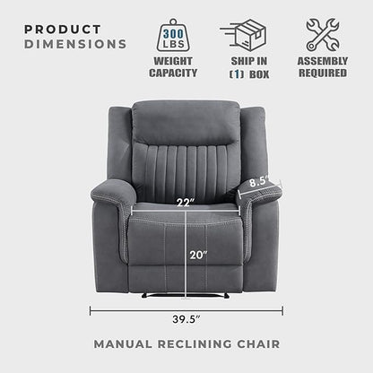 Lexicon Manual Recliner Chair, Polished Microfiber Reclining Sofa Chair, Home Theater Seating, Wall Hugger Manual Recliner for Living Room/Office/Apartment, Gray
