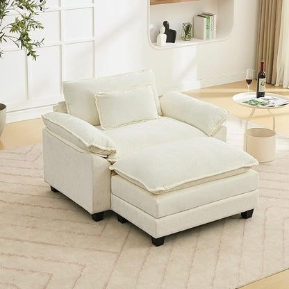 Oprisen 53" Modular Sectional Sofa, Comfy Cloud Couch Sectional Sofa with Ottoman, Chenille Sofa Sleeper Deep Seat Sofa with Throw Pillows for Living Room (Beige White)