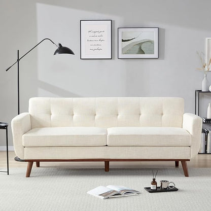 Kingfun 77.2" W Loveseat Sofa, Mid Century Modern Decor Love Seat Couches for Living Room, Button Tufted Upholstered Furniture, Solid & Easy to Install Small Couch for Bedroom Office Apartment, Beige