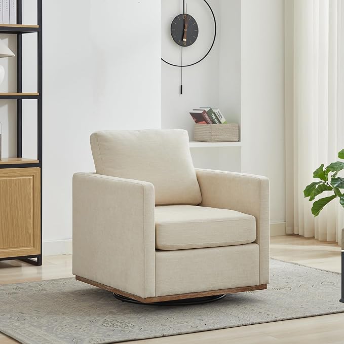 Swivel Accent Chair Set of 2, 360 Degree Square Swivel Chair for Living Room, Mid Century Modern Upholstered Barrel Chair,Comfy Sofa Armchairs for Bedroom,Nursery,Chenille, Beige