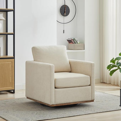 Swivel Accent Chair Set of 2, 360 Degree Square Swivel Chair for Living Room, Mid Century Modern Upholstered Barrel Chair,Comfy Sofa Armchairs for Bedroom,Nursery,Chenille, Beige