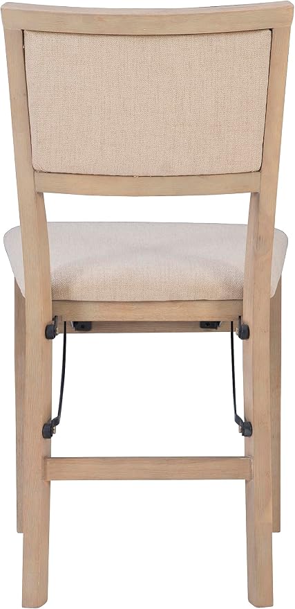 Linon Keira Natural Rustic Wooden Folding Chair with Beige Upholstered Seat and Back Set of 2