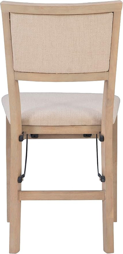 Linon Keira Natural Rustic Wooden Folding Chair with Beige Upholstered Seat and Back Set of 2