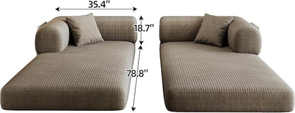 JINGLING 79" Queen Sleeper Sofa Bed with Memory Foam, Compressed Couch in a Box, Foldable Convertible Small Couches for Small Spaces Bedroom Game Room, Corduroy Fabric, Camel