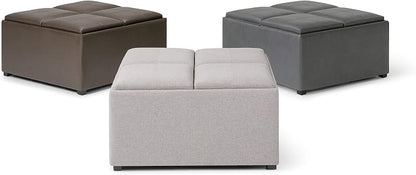 SIMPLIHOME Avalon 35 inch Wide Contemporary Square Coffee Table Storage Ottoman in Chocolate Brown Vegan Faux Leather, Assembled, For the Living Room and Bedroom