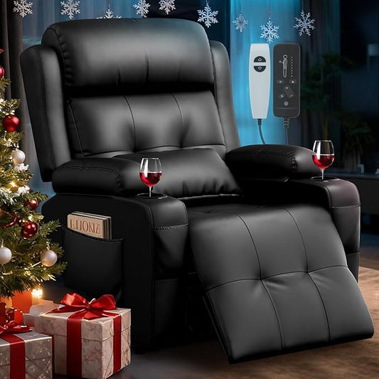 Power Recliner Chair, Home Theater Seating with Heat Massage, Reclining Sofa RV Single Chair, Wall Hugger RV Movie Theater Chairs, RV Furniture Sofas with USB, Cup Holders, Pockets for Gaming Room