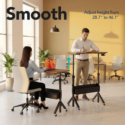 HUANUO Mobile Standing Desk with Wheels and Storage Basket, Height Adjustable 28.7"-46.1" Rolling Desk for Walking Pad, Small Space Laptop Computer Workstation for Home Office