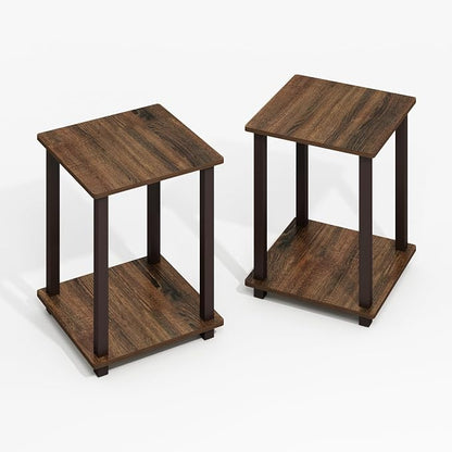 Furinno Simplistic Side Table Set of 2, End Table, Night Stand, Nightstand, Bedside Table, for Living Room, Bedroom, Black Walnut