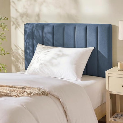 Hearth & Harbor Wall Mounted Twin Headboard Only, Bed Headboard Twin Size | Easy Assemble, Floating Peel and Stick, Upholstered, Channel Stitched, 3D Wall Panels, 5 Strips of 3M Tape Included, Blue