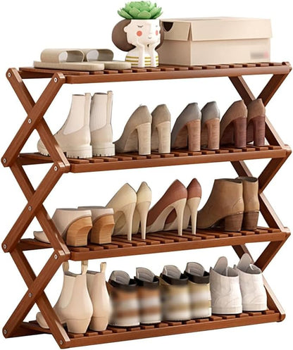 Bamboo Multilayer Foldable Tall Shoe Rack Boots Organizer Storage Sturdy Narrow Shoe Shelf for Entryway, Closet, Porch, Dorm, Living Room, Bedroom