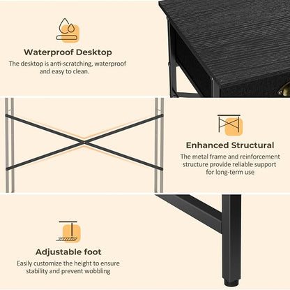 DAOUTIME Black Writing Desk for Kids Bedroom, 31.5 Inch Small Computer Desk for Small Spaces, Simple Desk with 2 Fabric Drawers for Home Office, Dorm, Living Room, Home Study Table, Black