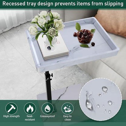 C Table End Table Adjustable Height, 360°Swivel TV Tray Table for Small Spaces, Couch Tables That slide under, C Shaped Side Tables living room and bedroom for Sofa, Bed,Chair, Snack (1, White)