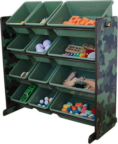 Humble Crew Toy Storage Organizer with 12 Removable Storage Bins for Kids Playroom, 4-Tier Toddler Toy Organization, Army Green Camo