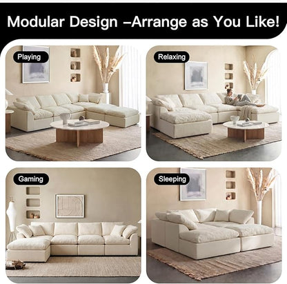 138" Boneless Cloud Couch Sectional for Living Room, Oversized Modular U Shaped Sofa with Double Chaise, Deep Seat Chenille Sectional Couch for Cloud-Like Comfort(U-Shaped Beige)