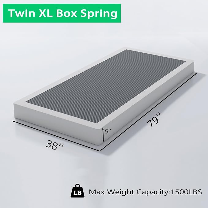 ALDRICH 5 Inch Heavy Duty Metal Box Spring Mattress Foundation 1500lbs Max Weight Capacity/Non-Slip/No Noise/Easy Assembly/Easy Clean Cover,Twin XL