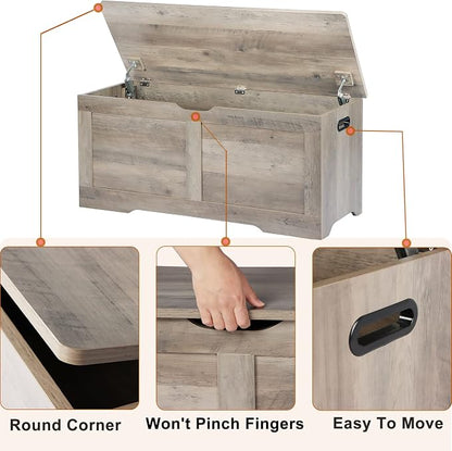 Timberer 39.4" Storage Chest, Wooden Storage Bench, Lift Top Toy Chest with 2 Safety Hinges, Large Toy Box, Entryway Bench for Living Room, Bedroom, Grey
