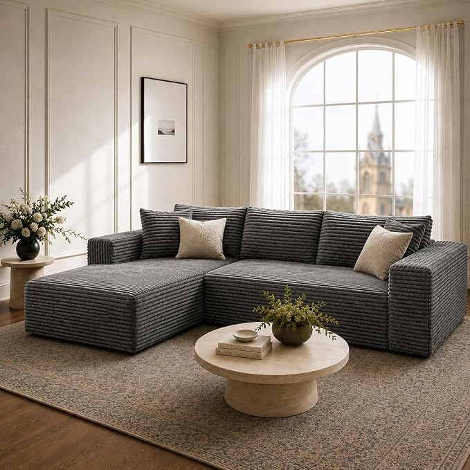103” Cloud Sectional Couch, Convertible Boneless Couch, Modular L-Shaped Couch, Soft Friendly Fluffy Couch, No Assembly Required(Left-Facing, Grey)