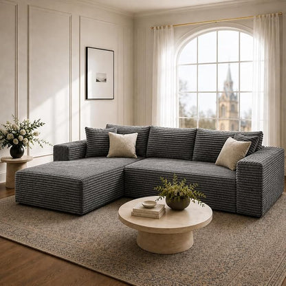 103” Cloud Sectional Couch, Convertible Boneless Couch, Modular L-Shaped Couch, Soft Friendly Fluffy Couch, No Assembly Required(Left-Facing, Grey)
