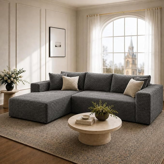 103” Cloud Sectional Couch, Convertible Boneless Couch, Modular L-Shaped Couch, Soft Friendly Fluffy Couch, No Assembly Required(Left-Facing, Grey)