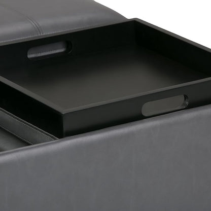 SIMPLIHOME Avalon Wide Contemporary Square Coffee Table Storage Ottoman, Stone Grey, Table Ottoman
