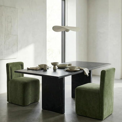 Hyfirm Upholstered Dining Chairs Set of 2, Mid-Century Scandinavian Parsons Armless Chairs with Plush Seat Cushion for Diningroom Bedroom Livingroom Reading Room，Green Fabric