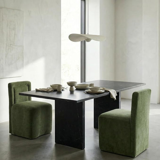Hyfirm Upholstered Dining Chairs Set of 2, Mid-Century Scandinavian Parsons Armless Chairs with Plush Seat Cushion for Diningroom Bedroom Livingroom Reading Room，Green Fabric