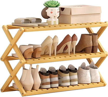Bamboo Multilayer Foldable Tall Shoe Rack Boots Organizer Storage Sturdy Narrow Shoe Shelf for Entryway, Closet, Porch, Dorm, Living Room, Bedroom