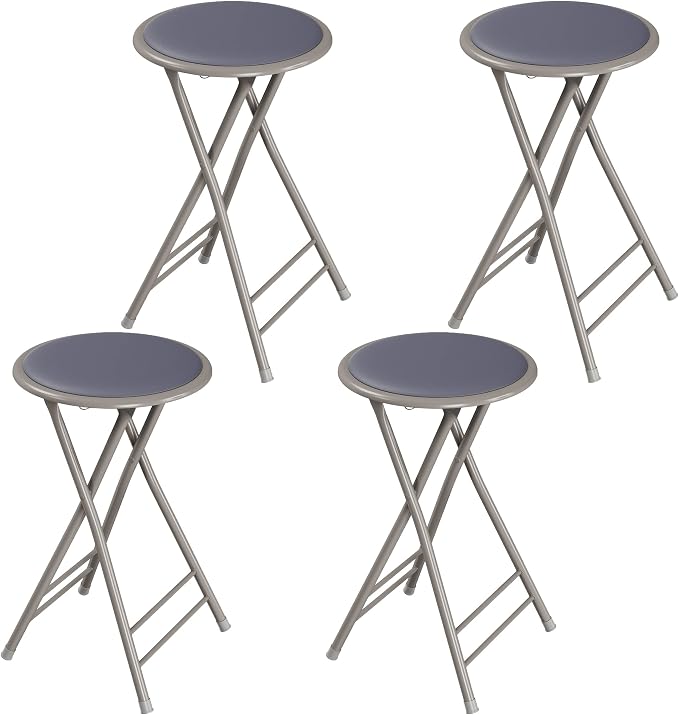 Lavish Home Folding Stool - Set of 4 Counter Height Bar Stools | 24-Inch Backless Folding Chairs with 225lb Capacity for Kitchen, Rec Room, or Game Room (Gray)