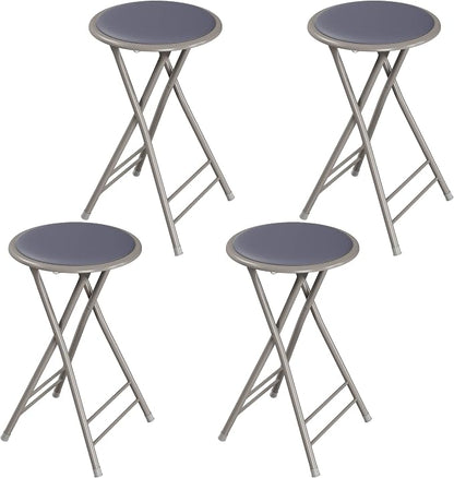Lavish Home Folding Stool - Set of 4 Counter Height Bar Stools | 24-Inch Backless Folding Chairs with 225lb Capacity for Kitchen, Rec Room, or Game Room (Gray)