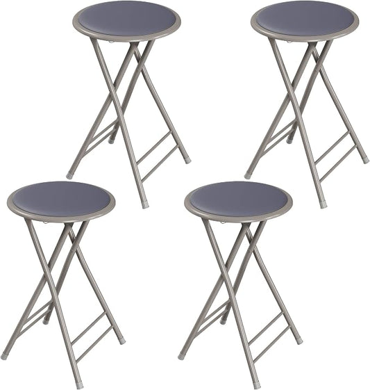 Lavish Home Folding Stool - Set of 4 Counter Height Bar Stools | 24-Inch Backless Folding Chairs with 225lb Capacity for Kitchen, Rec Room, or Game Room (Gray)