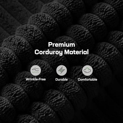 Marsail 66" Futon Sofa Bed, Convertible Corduroy Futon Couch with Adjustable Backrest & Armrests, Small Sleeper Sofa Loveseat for Living Room, Apartment, Black
