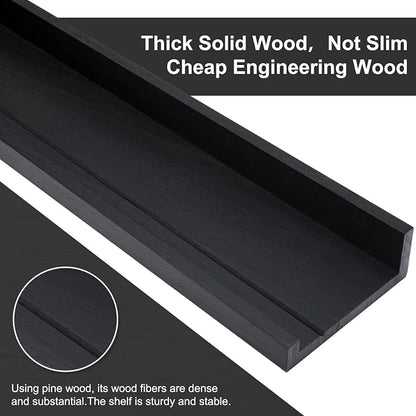 MBYD 36 Inch Floating Shelves Black, Wooden Picture Ledge Photo Shelf for Wall with Lip Set of 2, Wall Mount Display Nursery Shelf for Books, Vinyl Records, Bedroom Living Room Bathroom Kitchen Decor