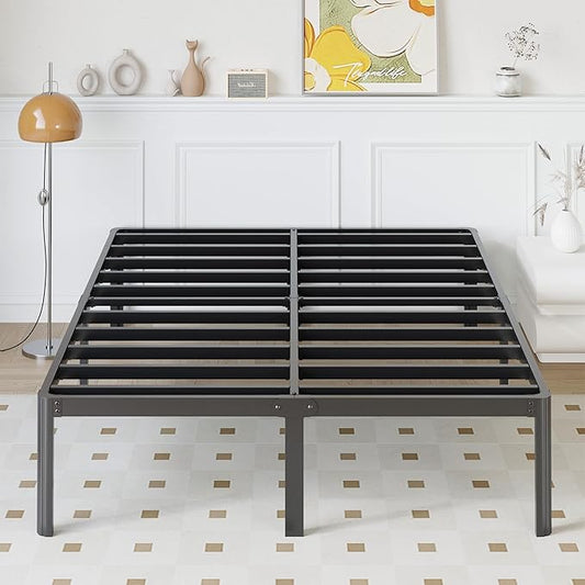 Yicensen 14 Inch Queen Bed Frame Heavy Duty Rounded Corner Legs Platform Bed Frame Queen Size, Easy Assembly, Noise Free, No Box Spring Needed, Black.