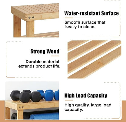 Sturdy 3-Tier Bamboo Shoe Rack Bench – Modern Entryway Organizer with Storage Shelf & Seating, Holds up to 130kg, Ideal for Closet, Bedroom, Living Room, 28.7 x 50 x 45.3 cm – Natural Wood Finish