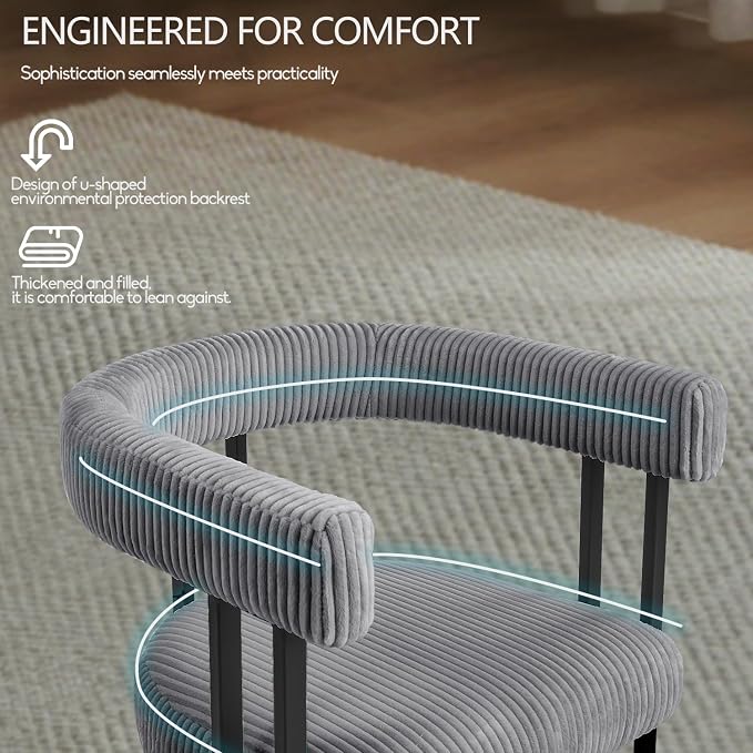 VIRRMO Boucle Dining Chair Set of 4 Corduroy Upholstered Dining Room Chairs Kitchen Chairs with Metal Legs Mid Century Modern Chair for Dining Room, Kitchen (Gray, 4)