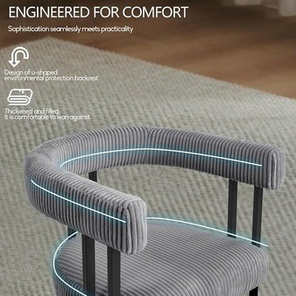VIRRMO Boucle Dining Chair Set of 6 Corduroy Upholstered Dining Room Chairs Kitchen Chairs with Metal Legs Mid Century Modern Chair for Dining Room, Kitchen (Gray, 6)