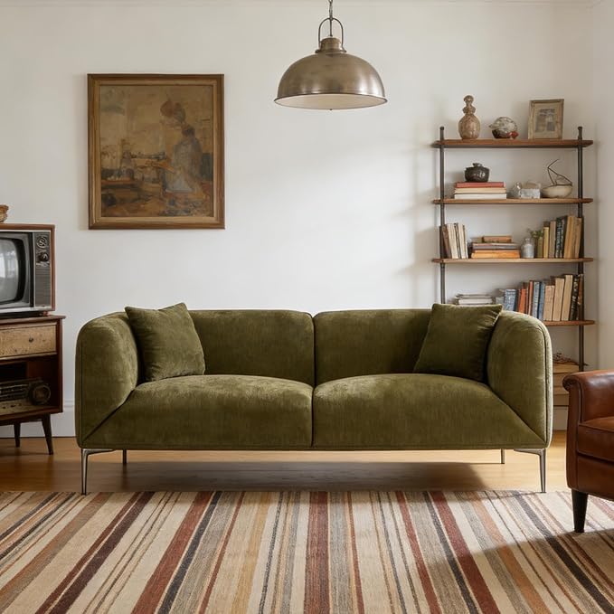 82.68"Modern Luxury Fabric Sofa Couch with Metal Legs, Upholstered 3-Seater Sofa for Living Room, Easy Assembly Contemporary Linen Couch, Stylish Comfort Seating for Apartment & Home(Green)