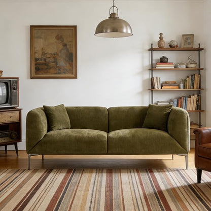 82.68"Modern Luxury Fabric Sofa Couch with Metal Legs, Upholstered 3-Seater Sofa for Living Room, Easy Assembly Contemporary Linen Couch, Stylish Comfort Seating for Apartment & Home(Green)
