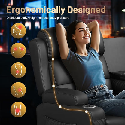 Loveseat Recliner Sofa, Home Theater Seating with Massage, 3 Seat Reclining Loveseats with Flip Backrest, Wall Hugger RV Couch Theater Chairs, RV Furniture Sofas with USB, Cup Holders for Gaming Room