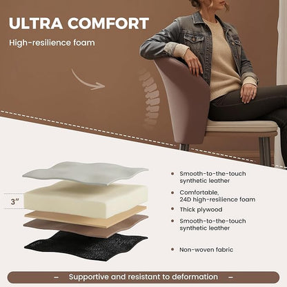 Modern Curved Back Dining Chairs Set of 2, Faux Leather Upholstered Accent Chair, Mid-Century Kitchen Side Chair with Soft Cushion for Dining Room, Living Room, Bedroom, Brown