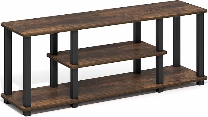 Furinno Turn-S-Tube TV Stand, 3-Tier Toolless Assembly Entertainment Center, Rectangular TV Console for TV up to 50 Inch, for Living Room, Bedroom, Amber Pine