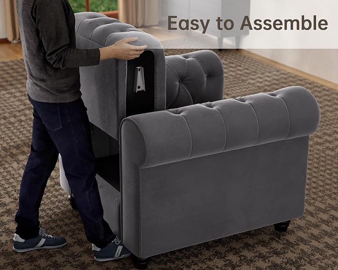Morden Fort Classic Chesterfield Sofa Set 82'', Tufted Sofa for Couch Set with Solid Wood Legs Thick Cushion, Pet-Friendly Deep Seat Sofas Couches for Living Room Bedroom Apartment - Velvet Grey