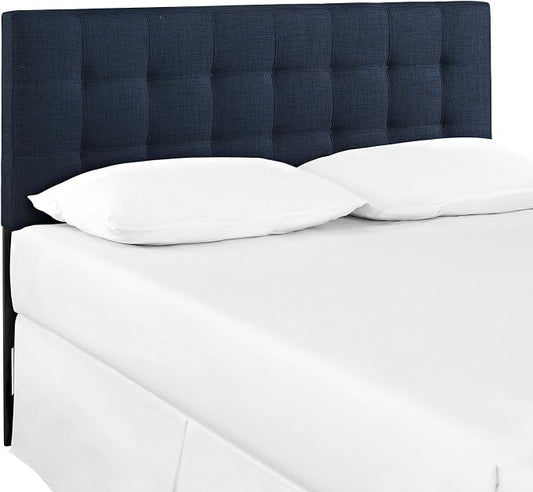 Modway Lily Tufted Linen Fabric Upholstered Queen Headboard in Navy