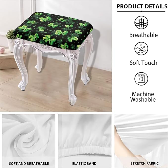 Green Bow Bar Stool Covers Rectangle Valentines Decorations Bar Stool Seat Covers Lucky Leaf Vanity Chair Cover Rectangle 2 Pack Counter Stool Bar Chair Cover for Kitchen Pub Dining Room