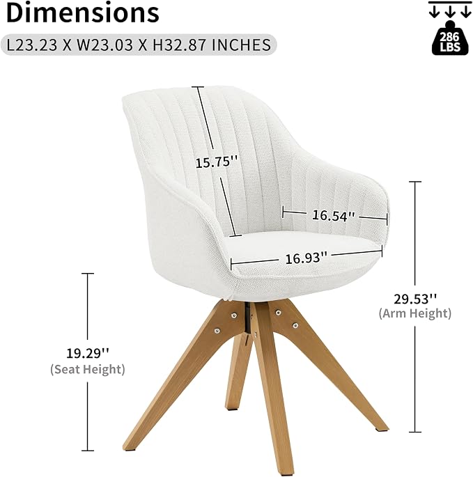 Art Leon Mid Century Modern Swivel Accent Chair - Fabric Upholstered Armchair with Natural Oak Wood Legs, Desk Chair No Wheels, Off White