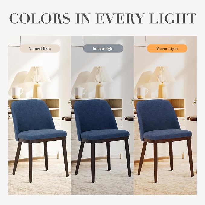 COLAMY Upholstered Dining Chairs Set of 2, Modern Kitchen Chairs with Back, Leather Side Dining Room Chairs with Wood Legs for Kitchen Dining Room Restaurant,Blue