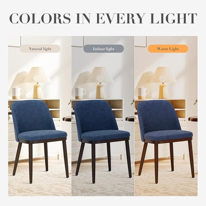 COLAMY Upholstered Dining Chairs Set of 4, Modern Kitchen Chairs with Back, Leather Side Dining Room Chairs with Wood Legs for Kitchen Dining Room Restaurant,Blue