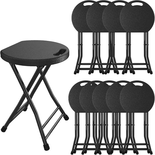 Folding Stool, 18 Inch Foldable Stool with Handle & Steel Frame, Pack of 10 Folding Bar Stools, 440lbs Sturdy Foldable Lightweight Metal Chair for Camping, Indoor and Outdoor, Black