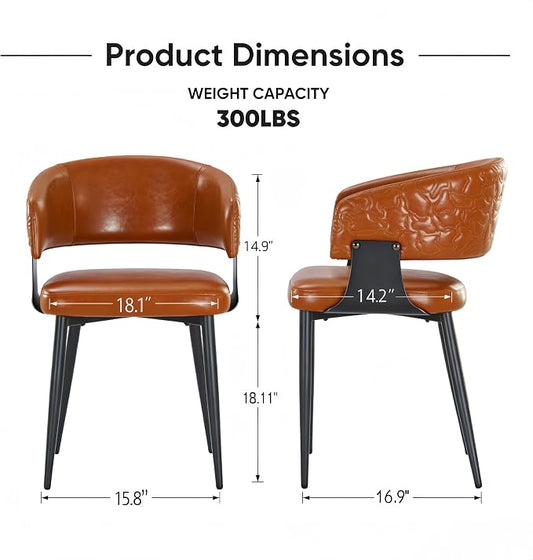Atoll Modern Accent Dining Chairs Set of 4 with Upholstered PU Leather Seat & Curved Back, Metal Legs, Mid-Century Kitchen Chair for Dining Room, Living Room or Office (4, Brown)