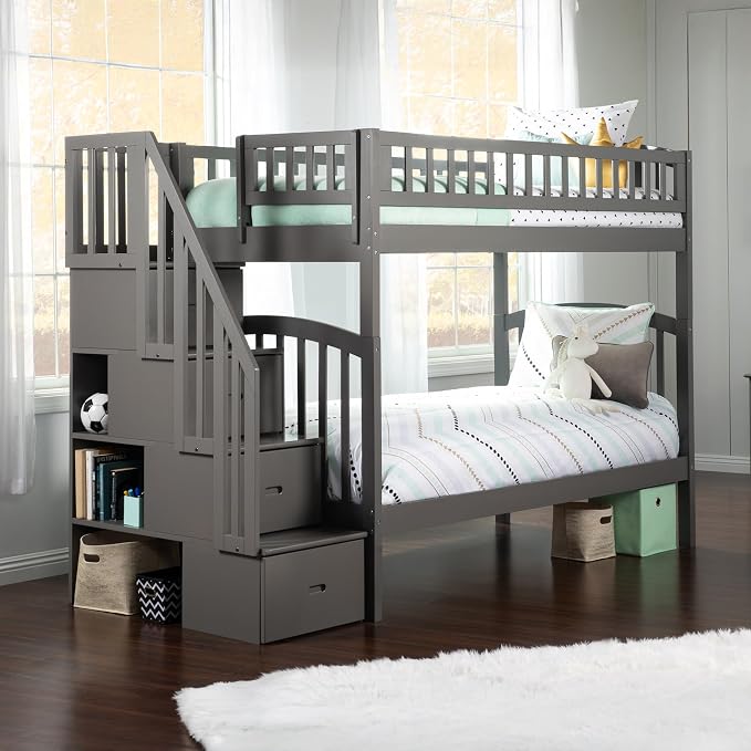 AFI, Westbrook Staircase Bunk Bed Twin Over Twin, Grey